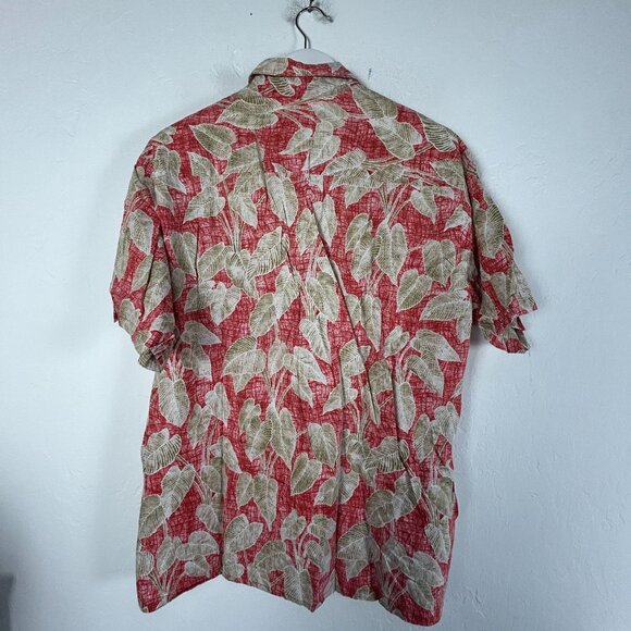 Tori Richard Mens Leaf Print Button-Up Hawaiian Shirt 1XB Red/Green Cotton Lawn - Picture 2 of 7